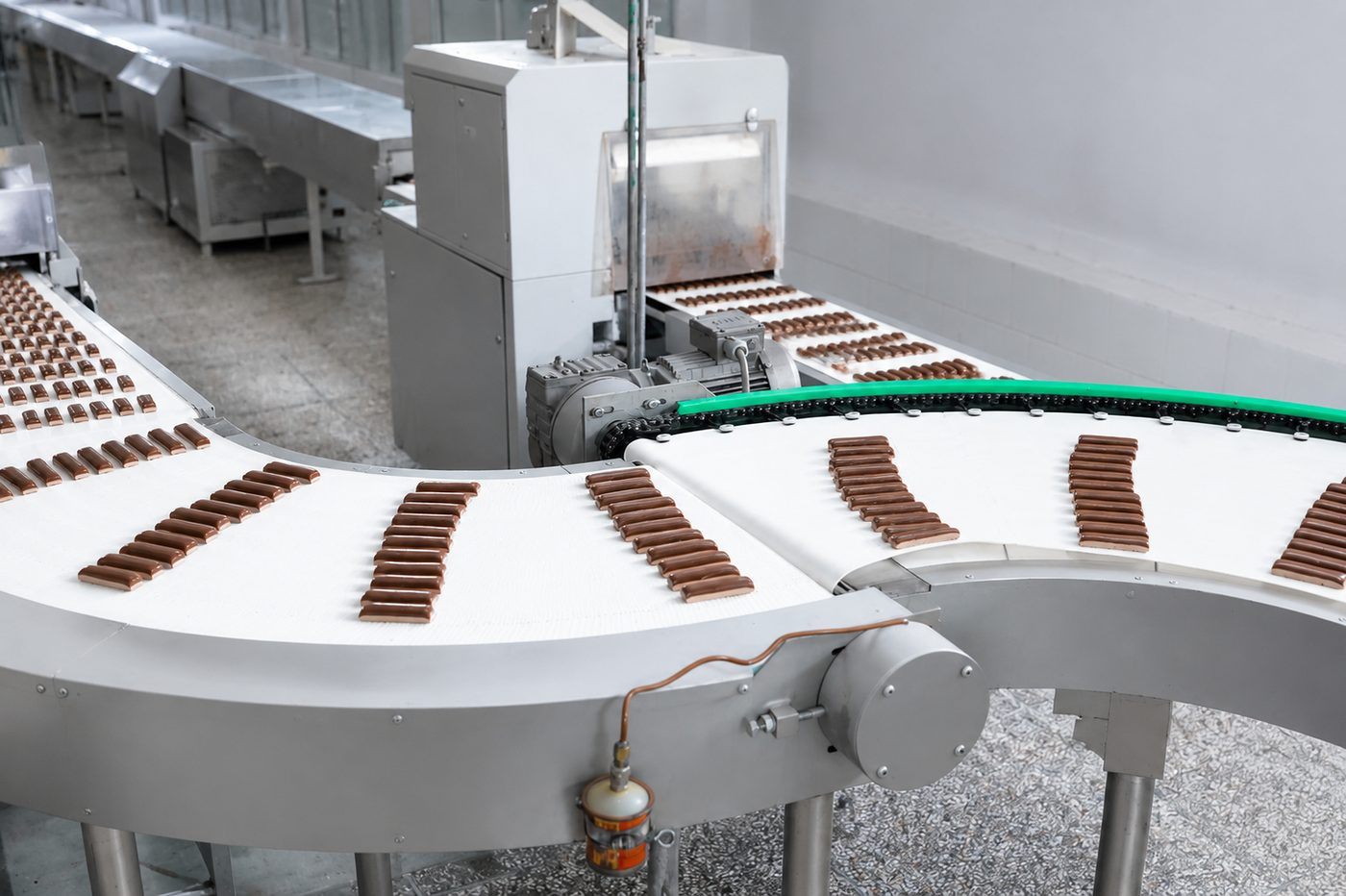 Chocolate enrobing conveyor